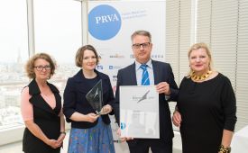 v.r.n.l.: Kristin Engelhardt (Juryvorsitzende),  Michael Sgiarovello, Christina Hammertinger-Bischof (Henkel), Angelika Rälder (PRVA-Generalsekretärin), © Michael Gruber