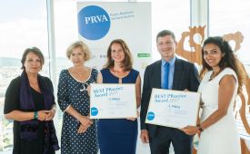 vlnr: Sabine Fichtinger (PRVA-Generalsekretärin), Bettina Gneisz-Al-Ani (Juryvorsitzende), Katharina Scheyerer-Janda (meinungsbild), Stefan Prochaska (PHH Rechtsanwälte), Nassim Ghobrial (PHH Rechtsanwälte)