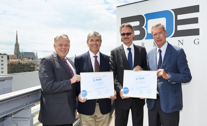 BPXXIV 3. Preis vlnr.: Helmuth Lattenmayer (LIST Group), Viktor Bauer (Bauer PR), Ernst Fischer (LIST Group), Kurt Kasperak (LIST Group). ©Sabine Klimpt
