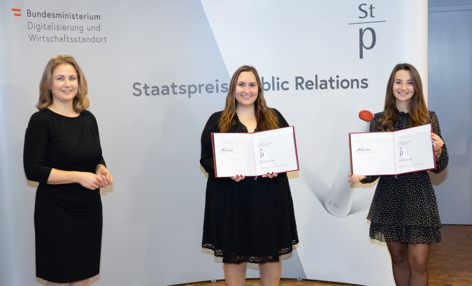 v.l.n.r.: Julia Wippersberg (PRVA-Präsidentin), Daniela Gissing, Teresa Melissa Pichler (ikp Wien) © APA/Hinterramskogler