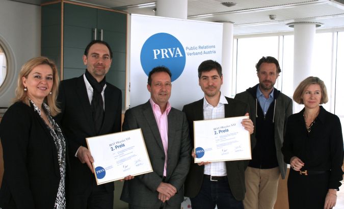 BPXXI 2.Platz vlnr.: Sigrid Krupica (PRVA-Vizepräsidentin), Christian W. Krpoun (currycom), Josef Faber (Faber GmbH), Philip Michtner (currycom), Sebastian Loudon (Hg. Horizont), Bettina Gneisz-Al-Ani (Juryvorsitzende). ©VIG