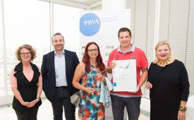 v.r.n.l.: Kristin Engelhardt (Juryvorsitzende), Christoph Schneider, Kathrin Köck, Denis Marinitsch (Attensam), Angelika Rädler (PRVA-Generalsekretärin), © Michael Gruber