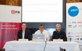 Pressegespräch Österreichisches PR-Gütezeichen vlnr.: Monika Döll (Saint-Gobain Isover Austia), Jürgen Gangoly (PRQA), Ingrid Vogl (PRVA). ©Jana Madzigon