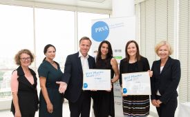 v.r.n.l.: Bettina Gneisz-Al-Ani (Juryvorsitzende), Kerstin Gutlederer (Newsroom GmbH),  Sabine Skomorowski, Robin Rumler, Natalie Kager (Pfizer), Angelika Rädler (PRVA-Generalsekretärin), © Michael Gruber 